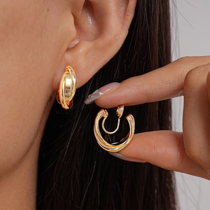 Copper Entwined Round Clip On Earrings Non Pierced Multi Layer Twisted Geometric Minimalist Fashion Jewelry Women