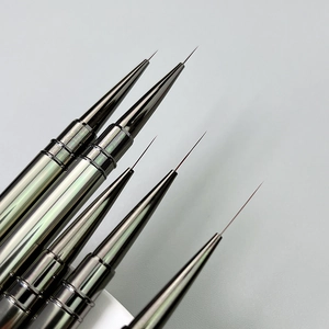 Set of five professional ultra-fine nail art brushes with metallic finish for detailing