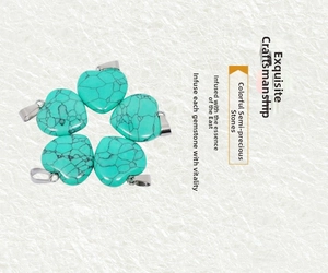 Set of five heart-shaped turquoise stone pendants with natural black marble texture