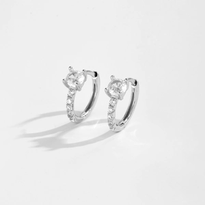 Elegant S925 sterling silver hoop earrings with water drop zircon and pave stones