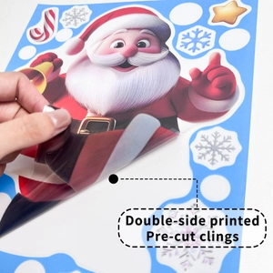 Double-side printed Christmas static window clings with Santa Claus and snowflake designs