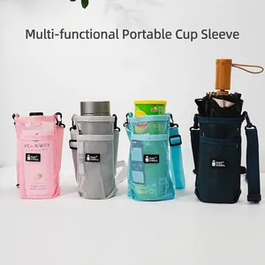 Mesh Water Bottle Sleeve Holder Bag Adjustable Shoulder Strap Portable Crossbody Bottle Cover For Kids Outdoor Travel