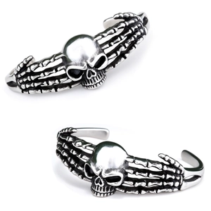 Skull Hand Bone Cuff Bangle Stainless Steel Gothic Punk Vintage Oxidized Silver Adjustable Open Jewelry Men Women