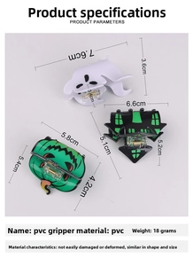 Detailed size chart for Halloween PVC ghost and pumpkin hair claws with 18g weight info