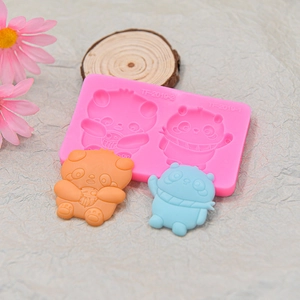 Cute panda silicone mold for fondant cakes and chocolate crafts with pink flexible base