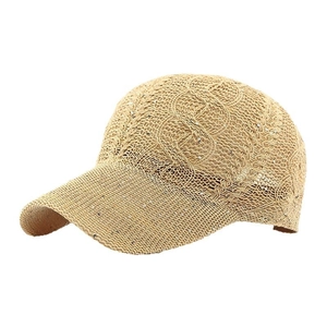 Women breathable mesh baseball cap with sequins and khaki woven texture for summer sun protection