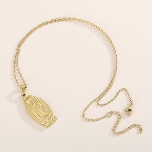 Collana vintage in acciaio inossidabile placcato oro 18K con ciondolo Vergine Maria