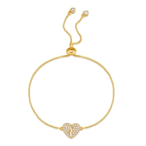 Adjustable gold plated LOVE heart bracelet with sparkling zircon and box chain design