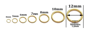Detailed size comparison of 1.2mm gold open jump rings for DIY jewelry making
