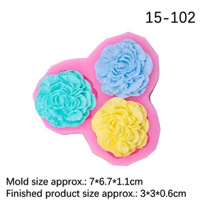 3-cavity pink silicone carnation flower mold for fondant cake and chocolate DIY