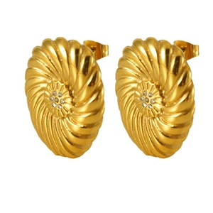 Elegant 18K gold plated stainless steel spiral stud earrings with sparkling crystals