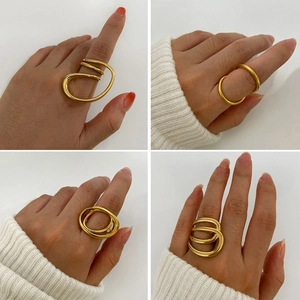 Personalized Stainless Steel Geometric Multi Layer Wrapped Ring For Women 18K Gold Plated Minimalist Chic Finger Jewelry