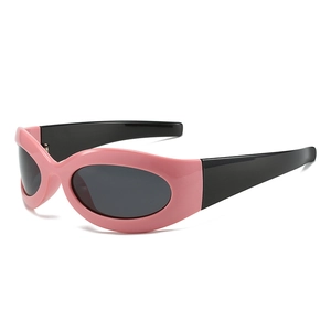 Retro oval polarized sunglasses with pink front frame and black temples for men and women