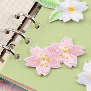 Pink and white cherry blossom embroidered patches for DIY clothing decoration