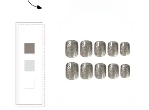 Detail of silver cat eye glitter press-on nails in short square shape 10 pieces set