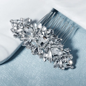 Elegant silver bridal hair comb featuring layered marquise and teardrop crystal rhinestones