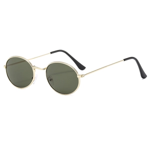 Classic oval metal retro sunglasses with gold frames and dark lenses for men and women