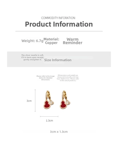 Size chart showing 3cm hollow gourd earrings with gold plating and zircon details