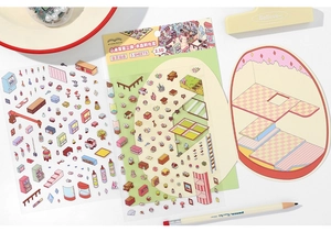 Detail of PaperMore 2.5D Crystal Hatching stickers with aesthetic stationery props