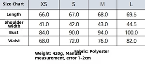 Detailed size chart for puff sleeve top showing length, bust, waist, and shoulder measurements