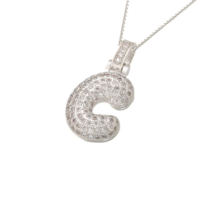 Collana con pendente lettera C stile bubble con zirconi incastonati finitura argento