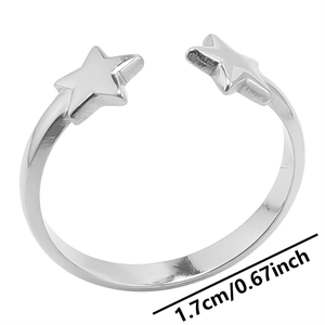 Detailed size view of silver star ring showing 1.7cm diameter on white background