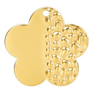 Golden 18k plated stainless steel flower pendant with smooth and hammered texture