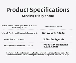 Detailed technical specification table for the sensory robotic krait snake toy