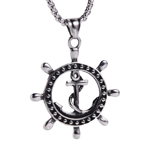 Collier rétro en acier inoxydable avec pendentif gouvernail et ancre de style nautique