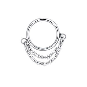 Punk style 316L stainless steel chain hoop earrings with double chain link in silver finish