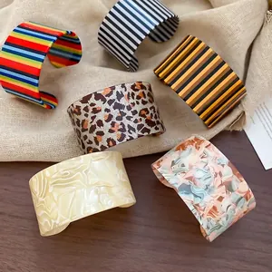 Chic acrylic open cuff bracelets in assorted colorful stripes and leopard patterns