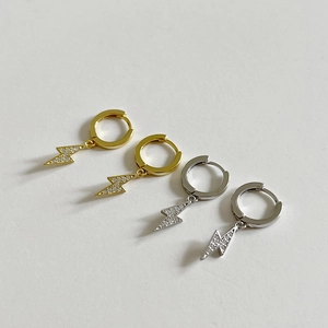 Sparkling S925 sterling silver lightning bolt hoop earrings in gold and silver finish