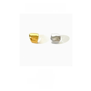 Detail view of 18K gold plated copper ear cuffs with textured horseshoe U-shape