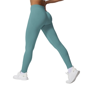 Leggings de yoga taille haute sans couture bleu morandi avec effet push-up sculptant