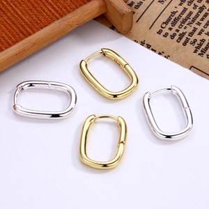 Minimalist U-shaped hollow oval earrings in gold and silver finish with S925 hallmark