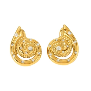 18k gold plated spiral snail stud earrings in stainless steel with white zircon stones