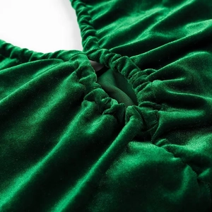 Sexy groene fluwelen bodycon jurk met trekkoord rimpeling en uitgesneden ontwerp