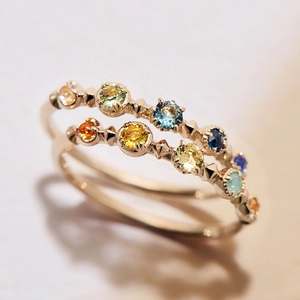 925 Sterling Silver 14K Gold Plated Ring Five Colorful Glass Gemstones Minimalist Versatile Band Ring For Women Jewelry Gift