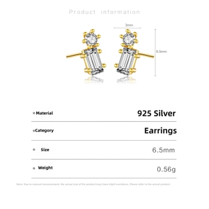 Macro detail of S925 sterling silver studs with asymmetric zircon stones measuring 6.5mm