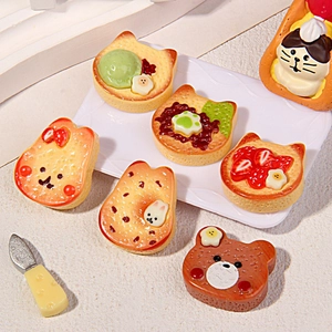 DIY cartoon resin miniature food charms set featuring cat sandwich and bear bread models