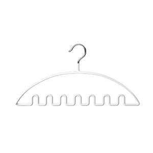 Multi-functional wave-shaped non-slip white clothes hanger with a silver metal hook for scarves