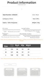 Size chart for black polka dot halter neck maxi dress with detailed measurements in cm