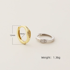 Minimalist S925 sterling silver hoop earrings with clear crystals and size details