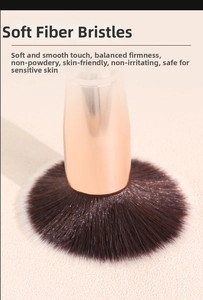 Detail of soft synthetic fiber brush head with rose gold ferrule for makeup
