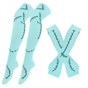 Stitched Pattern Fingerless Gloves And Over Knee Socks Polyester Spandex For Halloween Party Cosplay Costume Accessories