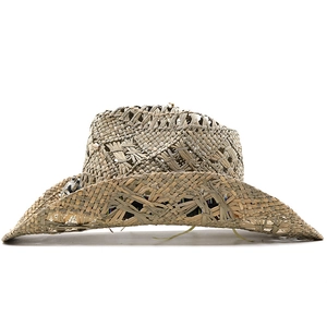 Handwoven natural straw cowboy sun hat for men and women with wide brim and western style