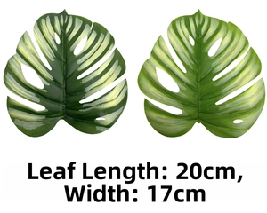 Detailed view of artificial monstera leaves showing realistic texture and 20x17cm dimensions