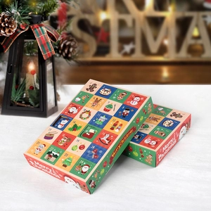 24-day Christmas advent calendar gift box with festive red and green holiday patterns