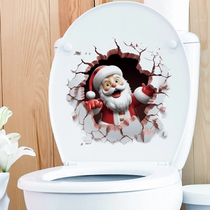 3D Christmas Santa Claus Toilet Lid Sticker Removable PVC Broken Wall Visual Effect Festive Holiday Home Wall Decal Decoration