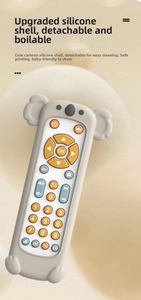 Detail of baby remote toy with boilable koala silicone case and language switch buttons